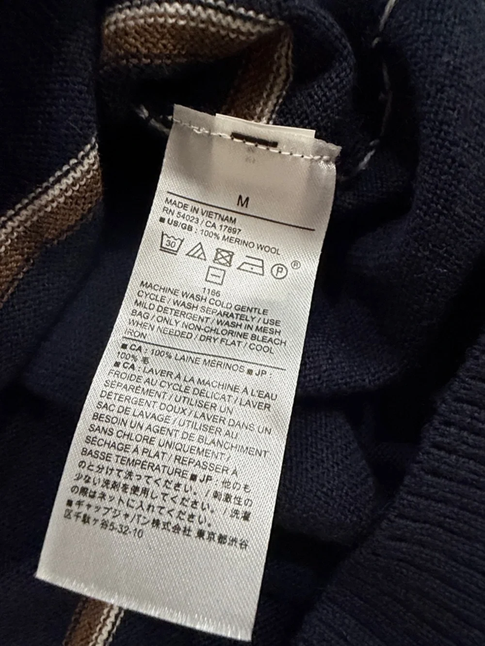 Banana‎ Republic Navy Crewneck Sweater with White and Tan Stripes